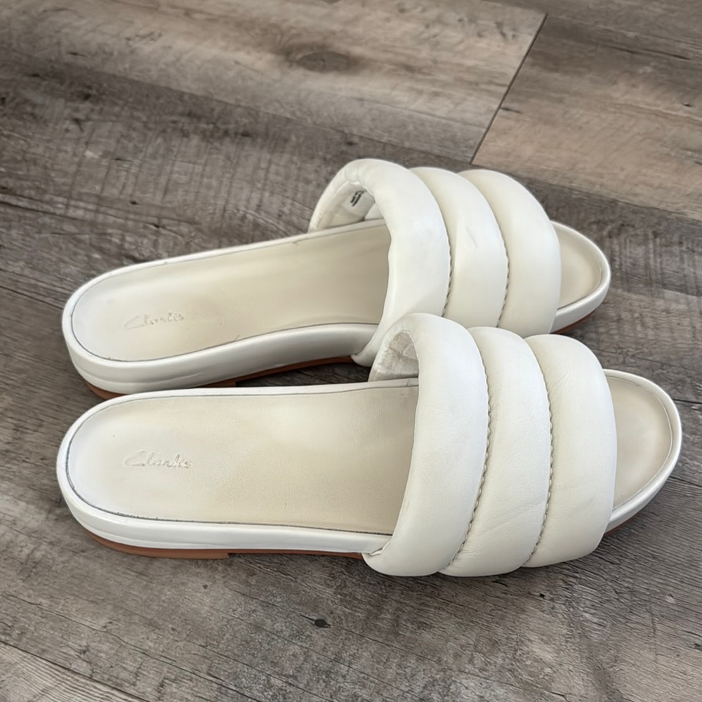 Clarks White Minimalist Slide Sandals